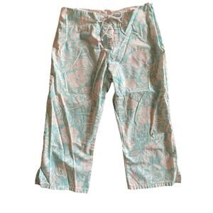 Vintage Y2K Old Navy Blue and White Floral Cotton Capris- size girls 16